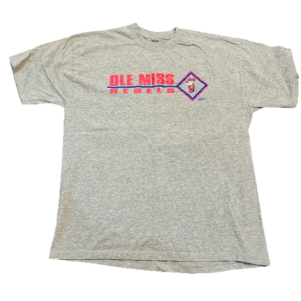Vintage Ole Miss Rebels Col Reb Mississippi Gray T Shirt Size L